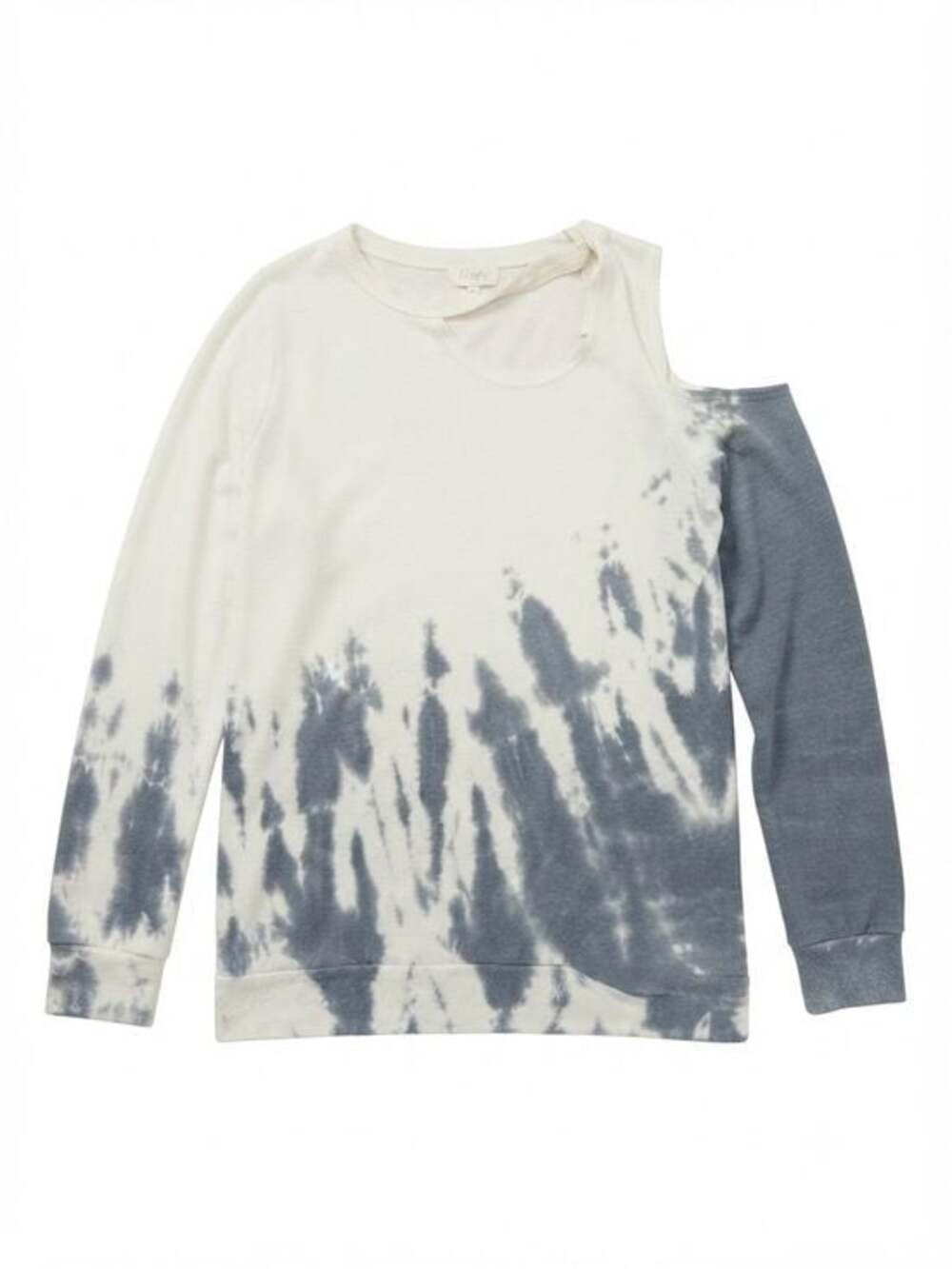Boutique 143 story Tie-Dye One-Shoulder choker Sweatshirt in Cream & Gray